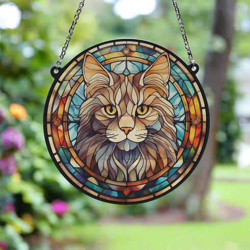 Cat Maine Coon Stained Glass Effect Suncatcher